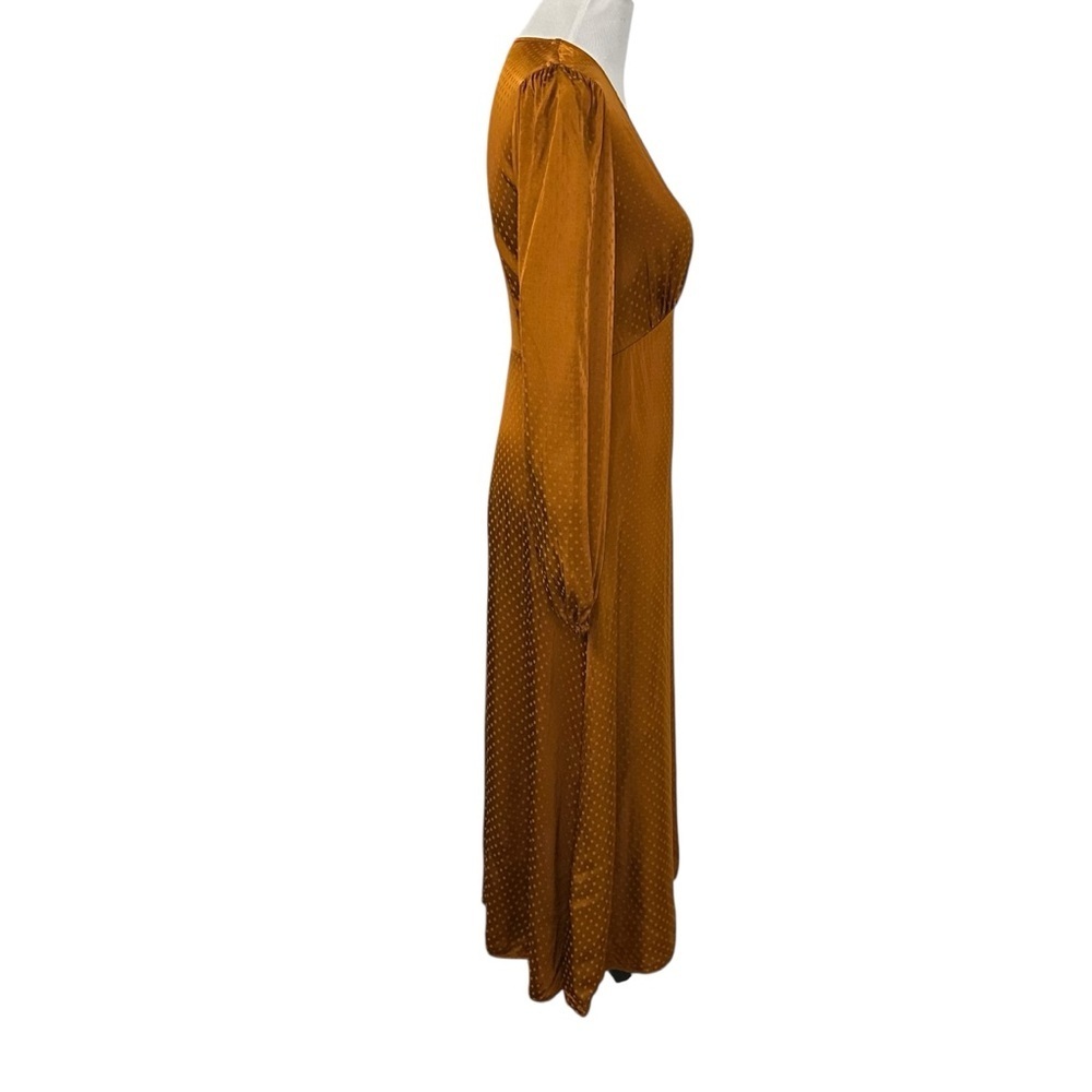 & Other Stories Womens Polka Dot V-Neck Satin Midi Dress Size 4 Burnt Orange - Picture 5 of 11